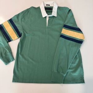 Abercrombie & Fitch Green Rugby Shirt with Yellow and Blue Stripes